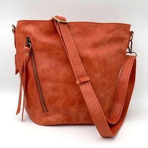 Chen & Derington Leather Crossbody Hobo Shoulder Bag - Red Orange